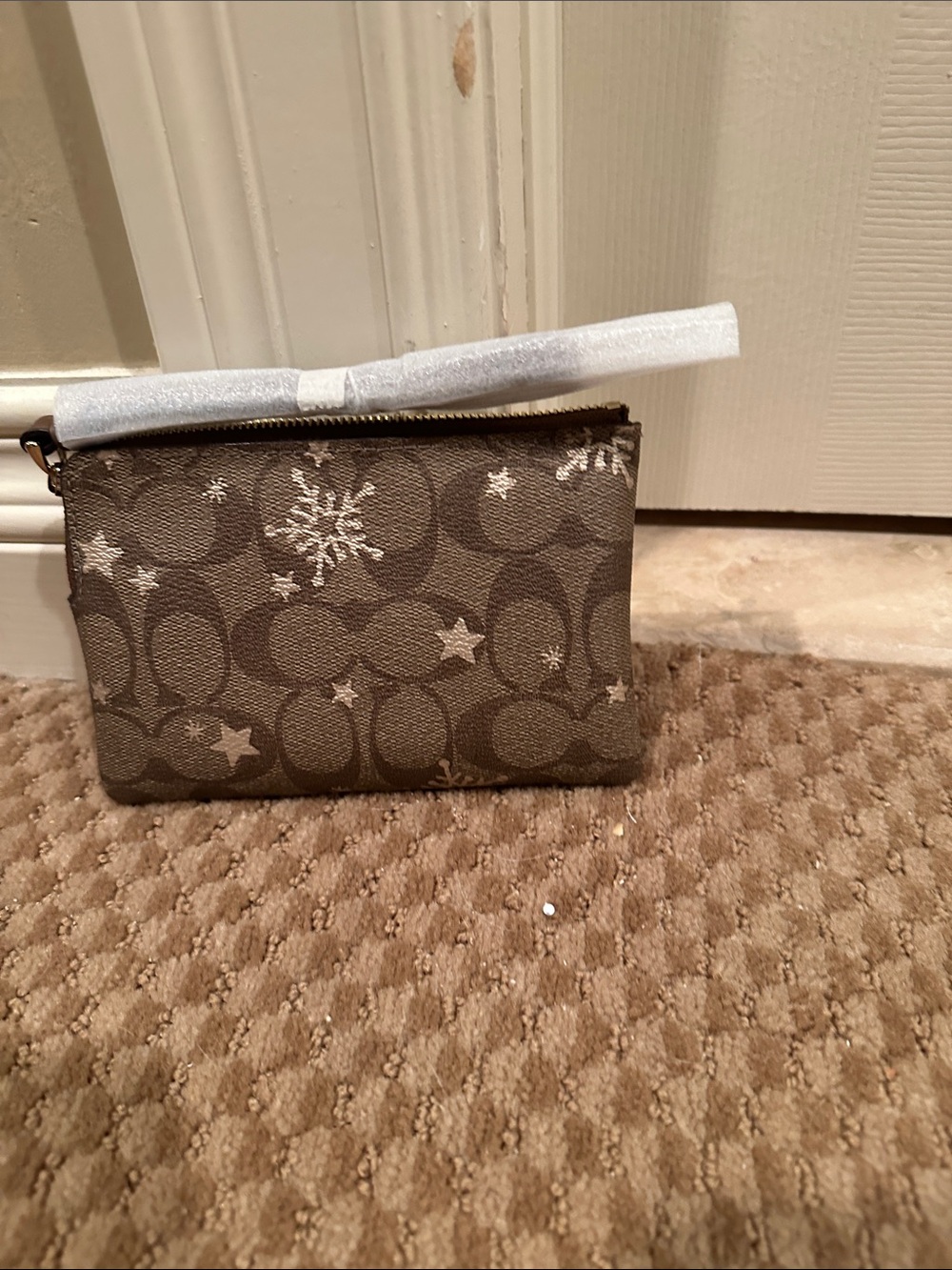 Coach Brown Signature Canvas Wristlet with Silver Star and Snowflake Accents - Picture 3 of 5